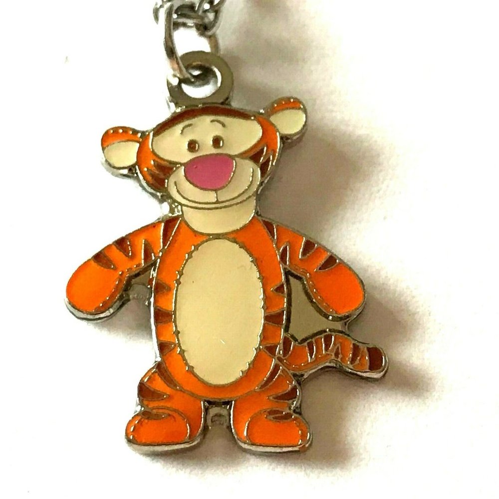 Vintage Disney Tigger Winnie The Pooh Necklace Charm 18" Silver Disneyana Signed